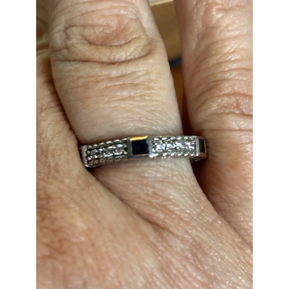 Judith Ripka 925 Sterling Silver Band Ring Cubic Zirconia 3 Sapphire Blue 9
